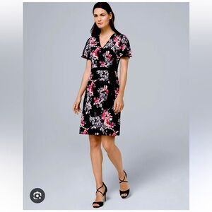 WHBM Reversible Floral Geo-print faux wrap dress Size 10
